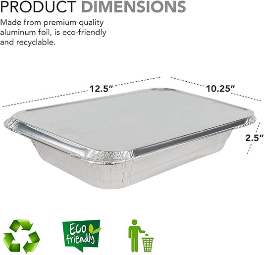Stock Your Home 9x13 Aluminum Trays with Lids (10 Pack) – Disposable Half Size Deep Pans for Cooking, Storage, BBQ, Grilling, Catering