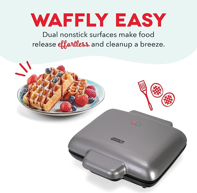Dash Multi Mini Waffle Maker- Quad Waffle Maker for Family Breakfasts - Dual Nonstick Heating Plates & Easy-Release Surface - Compact & Fast-Heating - Graphite