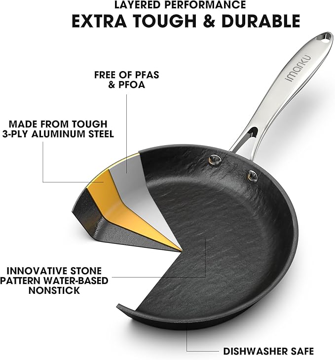 imarku 12 inch Non Stick Frying Pan, Large Skillet Nonstick, Dishwasher & Oven Safe for Cooking with Cool Stainless Steel Handle, Easy Cleanup