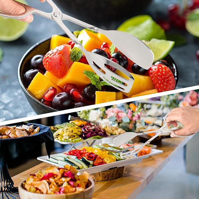 4 Pack Serving Tongs for Buffet Party Catering, Stainless Steel Salad Tongs with Scissor Handles, Thickening Food Scissor Tongs, Suitable for Cooking, Baking, BBQ, Restaurants and Home Kitchen