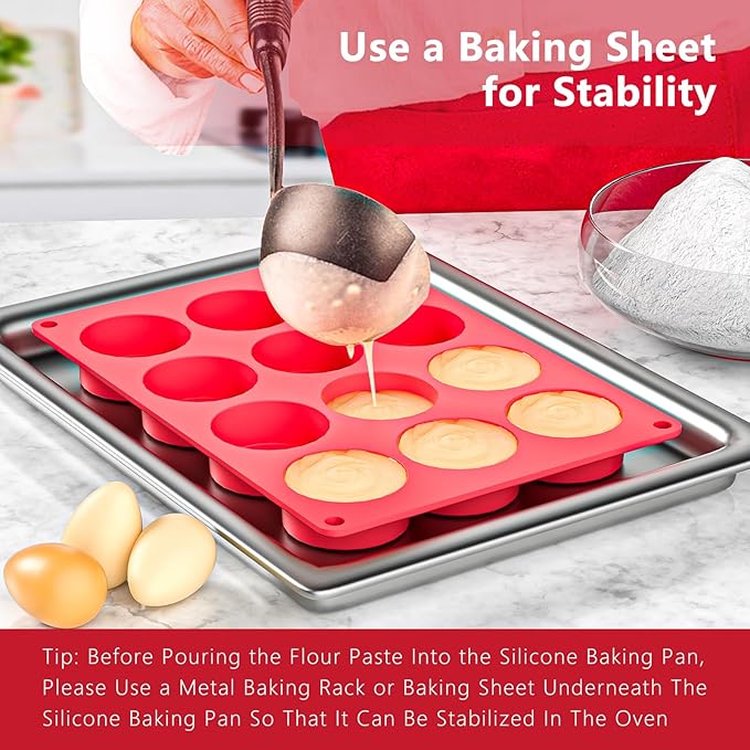 Bongpuda 2 Inch Round MuffinPan,3 Pcs 12 Cups Egg Bites Silicone Mold,Cupcake Pan Molds For Baking English Muffins and Egg Bites,Cookies,Whoopie Pies,Mini Cakes,Biscuits,Buns