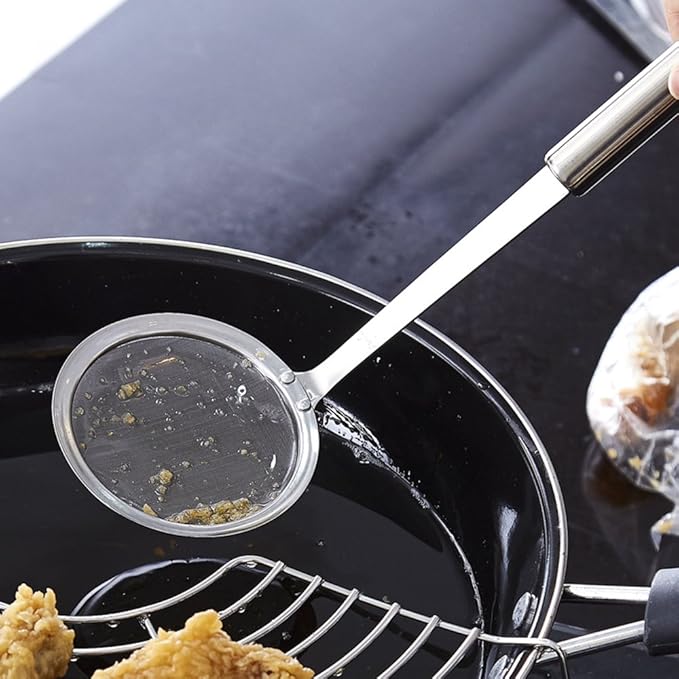 Hiware Stainless Steel Fat Skimmer Spoon - Fine Mesh Food Strainer for Grease, Gravy and Foam, Japanese Hot Pot Skimmer with Long Handle
