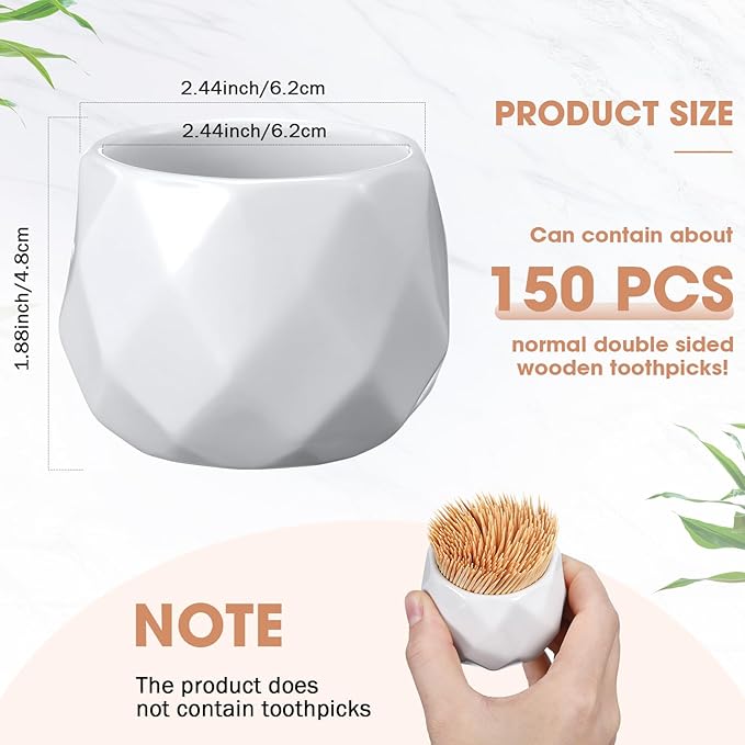 2 Pcs Ceramic Toothpick Holder Simple White Porcelain Toothpick Dispenser and Cocktail Pick Holder for Table Home Kitchen Restaurant Party