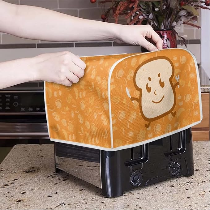 Annejudy Cute Bread Print Toaster Covers Dust and Greasy Protection Bread Maker Covers for 2 Slice Toasters