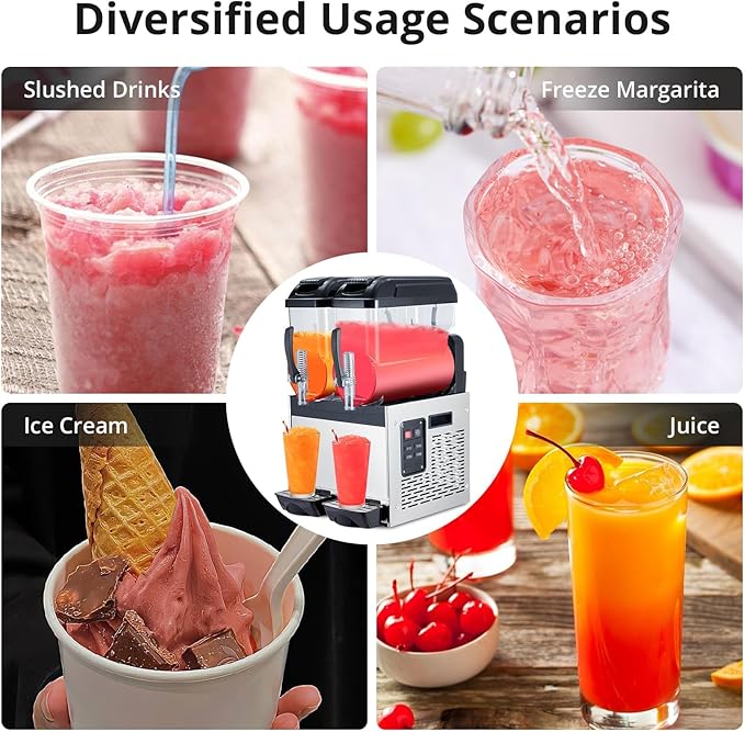 Black 12 L*2 700W Commercial Slushy Machine - Self-Cleaning Stainless Steel Frozen Drink Margarita Ice Cream Maker for Snow Melts, Cocktails - Ideal for Homes, Coffee Shops,and Restaurants