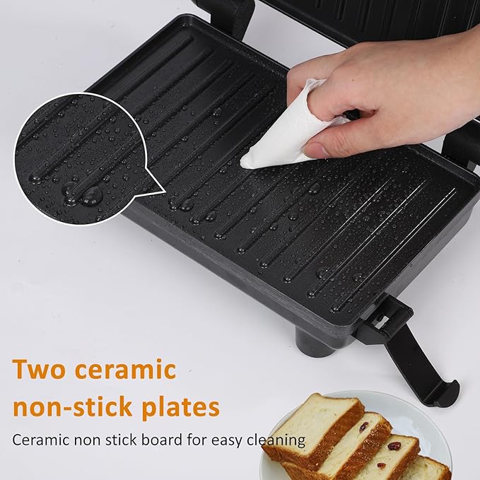 Sandwich Maker Panini Press Grill with Non-Stick Coated Plates, Easy to Clean and Store, Opens 180 Degrees Perfect for Cooking French Toast, Omelet, Grilled Cheese, Panini