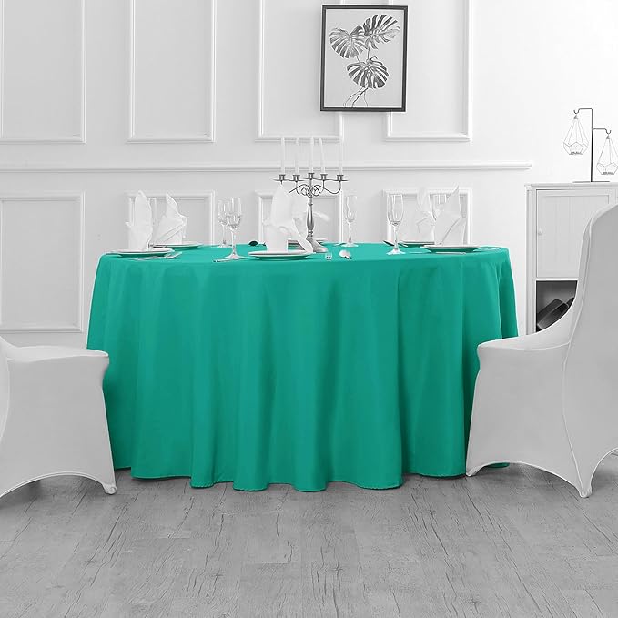 Fokitut 2 Pack Waterproof Round Tablecloth, 120 Inch, Stain Resistant and Wrinkle Polyester Table Cloth, Fabric Table Cover for Kitchen Dining, Wedding, Party, Holiday Dinner-Turquoise