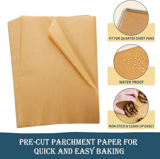 Hiware 200 PCS Parchment Paper Baking Sheets 9x13 IN, Precut Non-Stick Parchment Paper for Baking, Cooking, Grilling, Frying and Steaming - Unbleached, Fit for Quarter Sheet Pans