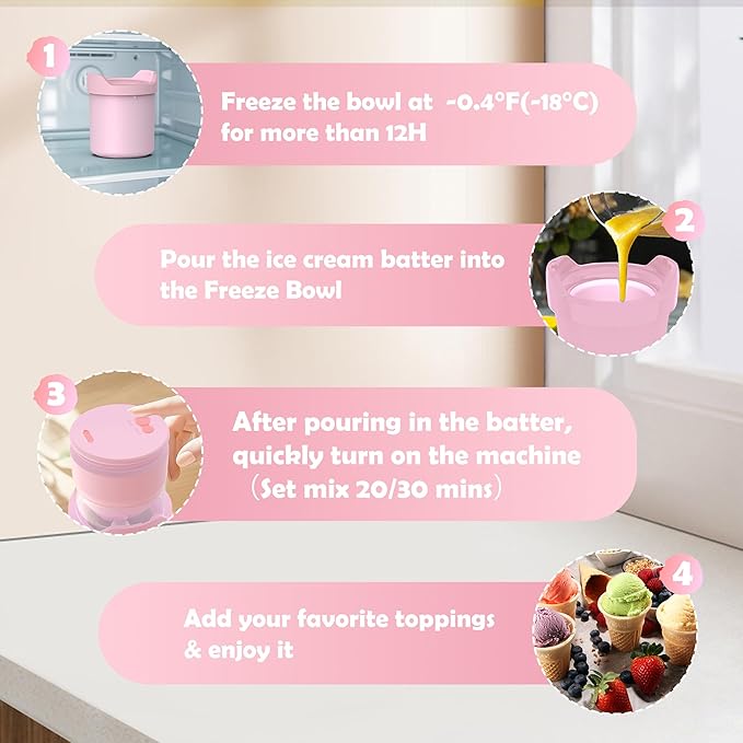 Soft Serve Ice Cream Maker Machine – Rechargeable Compact for Homemade Gelato,Sorbet & Frozen Yogurt, Stylish Pink Design,Perfect for 1-2 Servings,Best Gift for Couples & Families