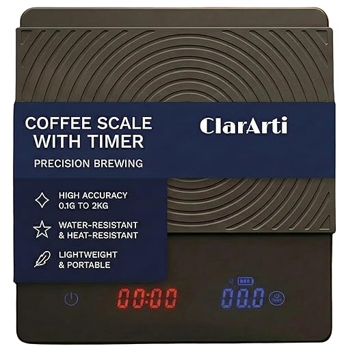 ClarArti - Sensitive Coffee Scale with Timer – 2kg/0.1g High Accuracy Small Espresso Scale for Barista Tools - Water-Resistant, Pour Over, and Drip Coffee – Precision Espresso Scale with Timer