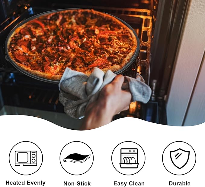 AKOLAFE 6 Pack 12 Inch Pizza Pan for Oven Round Pizza Pan with Holes Large Pizza Tray Set Carbon Steel Non Stick Pizza Plates Perforated Pizza Baking Sheet Personal Metal Platter for Grilling, Cooking