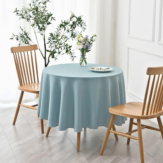 maxmill Round Textured Tablecloth Spill-Proof Wrinkle Free Soft Jacquard Table Cloth for Circular Table Cover, for Dining Room Buffet Banquet Parties Holiday Dinner, 70 Inch Dusty Blue