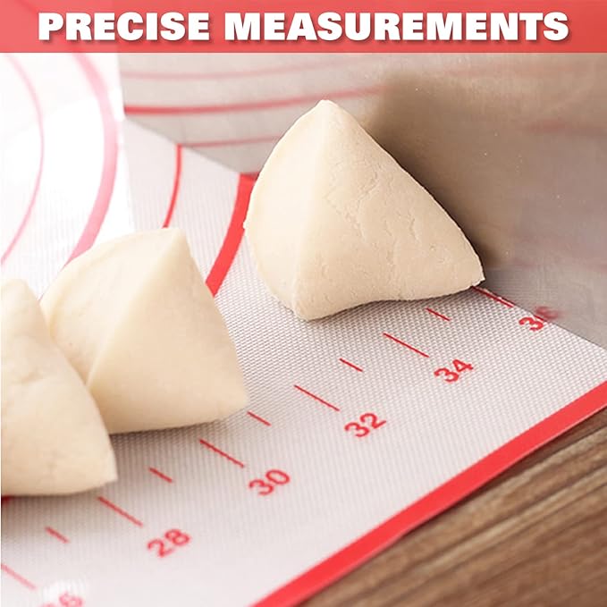 Silicone Pastry Mat Extra Thick Large Non Stick Baking Supplies Kitchen Counter Cooking Rolling Dough Sheet Pie Crust Sourdough Bread Oven Liner with Measurement (L-16''(W)*24''(L), 1#Red)