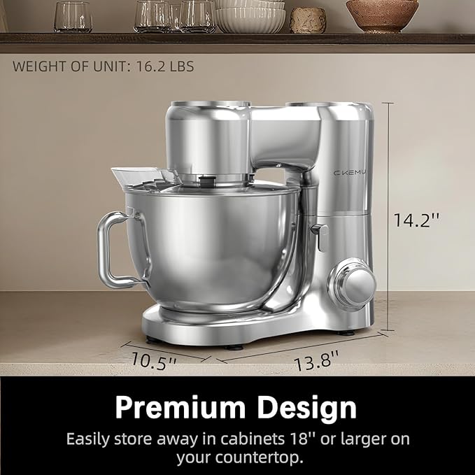 CKEMU Stand Mixer, 9-Quart Stainless Steel Bowl, 660W Professional Power, Multiple Speed Options, Sturdy Design, Easy to Clean, Lifetime Support, SM-1550(Silver)
