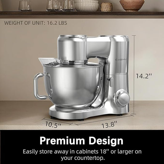 CKEMU Stand Mixer, 9-Quart Stainless Steel Bowl, 660W Professional Power, Multiple Speed Options, Sturdy Design, Easy to Clean, Lifetime Support, SM-1550(Silver)