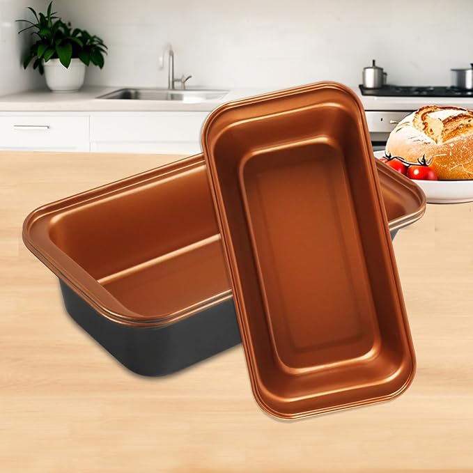 3-Pack 8x4 Loaf Pan for Baking Bread, Nonstick Bread Pan With Copper & Black Two-Tone Finish Perfect for Homemade Bread, Meatloaf, Pound Cake