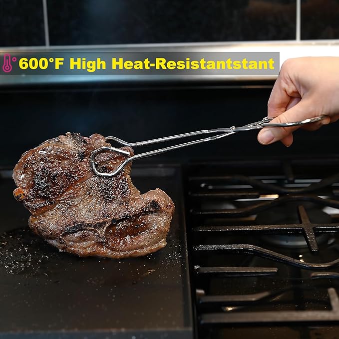 9-Inch Heavy Duty Stainless Steel Kitchen Tongs - Comfortable Ergonomic Grip, Scissor Design, Heat Resistant for BBQ and Cooking