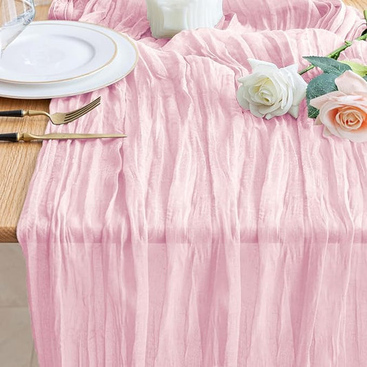 Wokceer Pink Cheesecloth Table Runner Valentine's Day 10FT Blushing Pink Boho Gauze Table Runner for Party Wedding Spring Easter Rustic Sheer Runners for Baby Bridal Shower