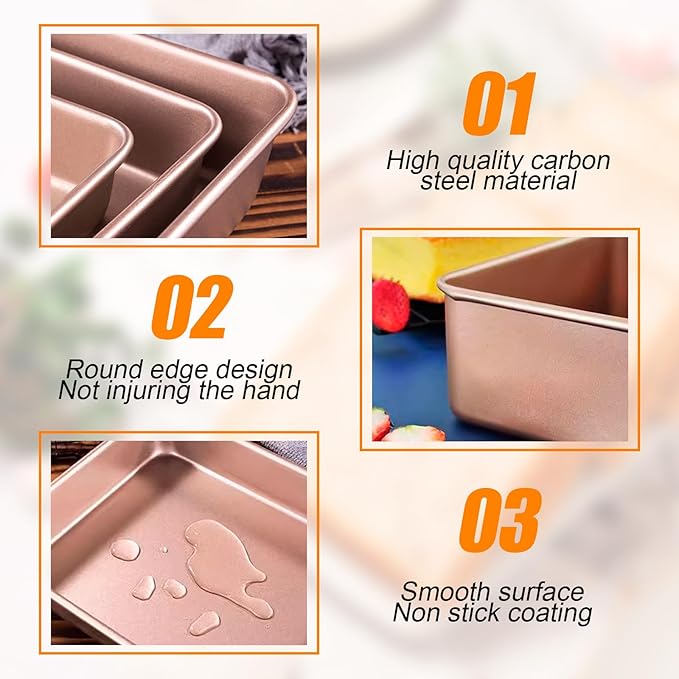 UOIENRT 2 Pack 9 x 7 Inch Baking Sheet Pans, Nonstick Baking Pan, Rectangle Cookie Sheet Brownie Cake Pan Bread Pan Toaster Oven Toaster Tray Bakeware (Easy Clean, Food Safe Stainless Steel)
