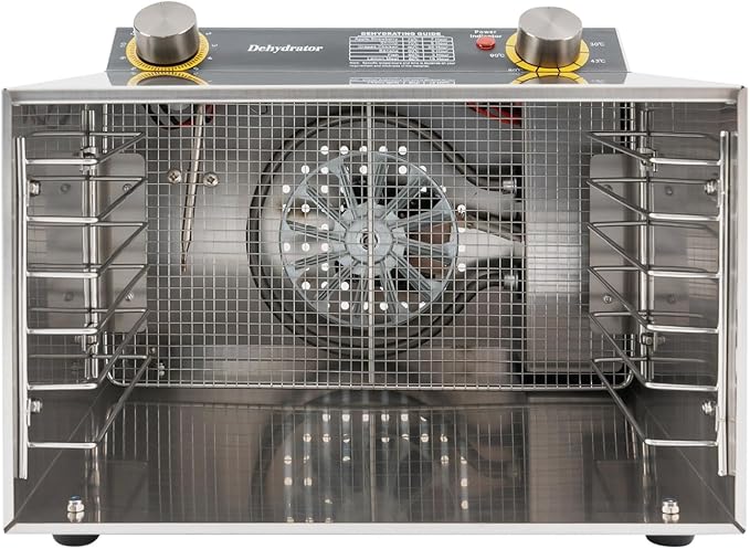 110V/60Hz Stainless Steel Food Drying Machine, 400W Silver Food Drying Machine for Home Use Countertop Food Dehydrator Modern Rectangular Temperature Range 30-90℃/86-194℉ 6 Grid Tray