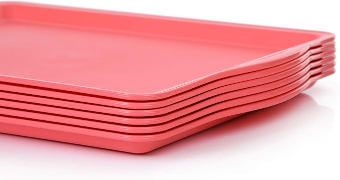 Mintra Home Large Unbreakable Plastic Rectangular Serving Tray/Platter with Handle 14in, Salmon, (Heavy Duty,Large Capacity Great for Kitchen, Wedding, Restaurant Indoor or Outdoor Picnic Camping