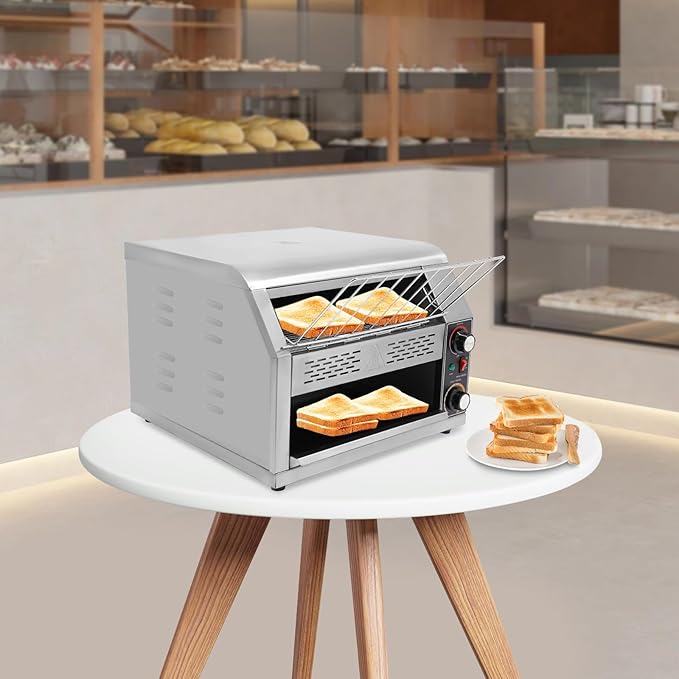 Commercial Conveyor Toaster with Temp & Speed Control Countertop Bread Oven Restaurant Cafe Toaster for Bread Buns Bagels Donuts Sandwiches (450 Slices/H)