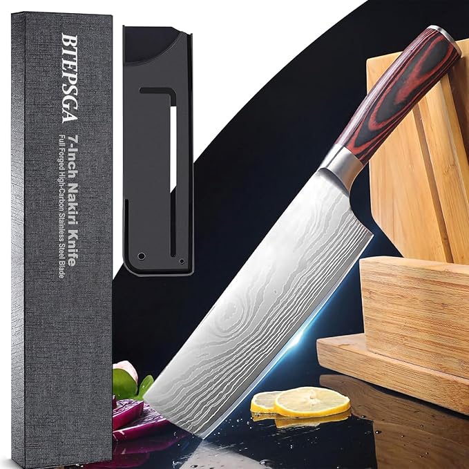 Nakiri Knife-7", Japanese High Carbon Stainless Steel Nakiri Chef Knife, Ultra-Sharp for Meat & Vegetables, Ergonomic Pakkawood Handle, Multipurpose Kitchen Knife