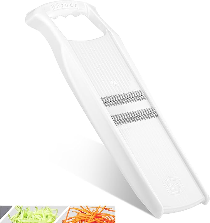 Börner by Reston Lloyd Roko PowerLine • Short & Long Vegetable Strips/Noodles & Safety Food Holder • Made in Germany, White
