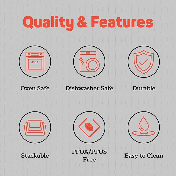 Emporio Kitchen Baking Pan Set - Nonstick Coating, Carbon Steel Bakeware Set with White Silicone Handle, PFOA, PFOS, PTFE Free, Recipe Booklet Included, Oven Safe Tray (Up To 450° F), Set of 8 - White