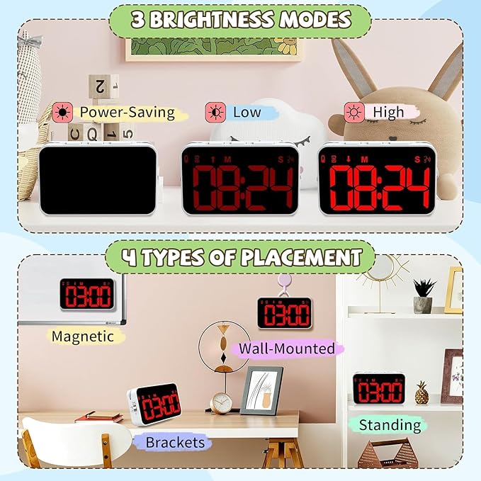 Kitchen Digital Timer, Count Down Up, Rechargeable, Vibration Mode Adjustable Volume and Brightness LED Display, Time Management Cook, Desk, Kids Adults Study Teaching, Kitchen Gadgets Red-1