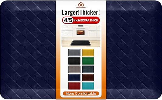 4/5 Inch Extra Thick Kitchen Mats for Floor,Non Slip Anti Fatigue Kitchen Rugs,Waterproof Stain Resistant Sink Mat,Cushioned Standing and Comfort Mats for Office (17"x28" Blue)