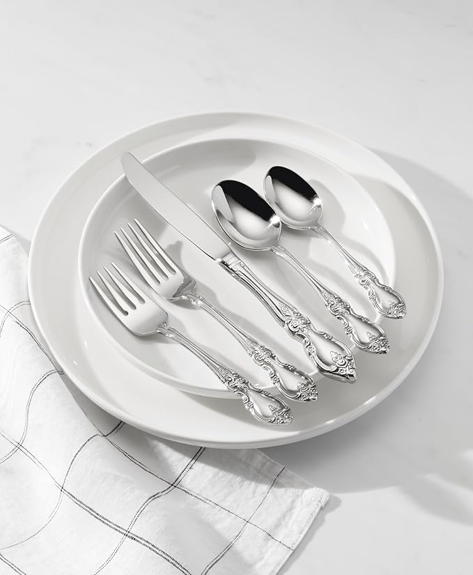 Oneida Louisiana 4-Piece Fine Dinner Forks Stainless Steel Silverware Set, 18/8 Stainless Steel Fork Set, Service For 4, Dishwasher Safe, Mirror Finish, Utensils, Flatware,Tableware (Silver, 4 Piece)