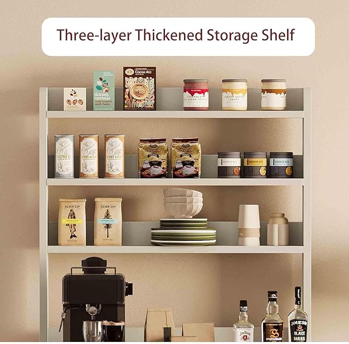 IDEALHOUSE Bakers Rack With Storage Cabinet, Microwave Stand With Power Outlets, Farmhouse Bakers Rack With Thick Table Top, Small Kitchen Pantry for Kitchen,Dining Room,White & Peer Wood