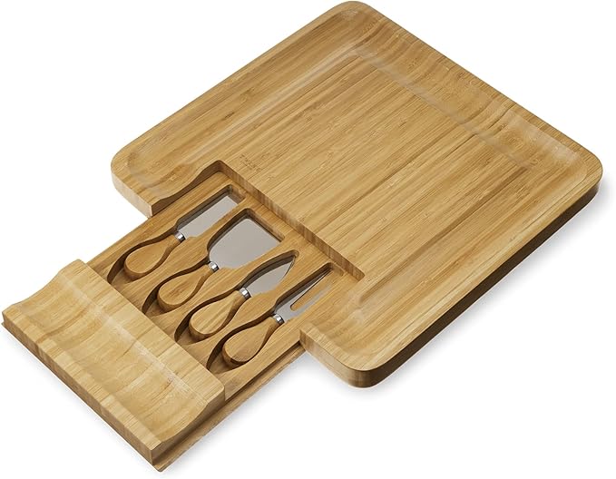 Twine Four Piece Bamboo Knife Set Wood Cheese Boards, Natural,10162