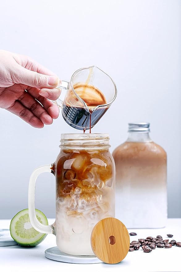 Mason Jar with Lid and Straw, 24oz Regular Mouth Mason Jars with Handle Drinking Glasses Tumbler Reusable Cups Smoothie Water Bottles for Iced Coffee Margaritas Juice Cocktail Travel Office Home
