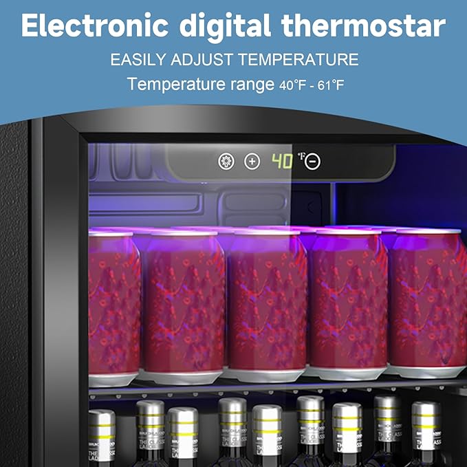 Compact Beverage Refrigerator, 1.3Cu.Ft/60 Can Mini Fridge with Glass Door and Digital Display, Small Drink Fridge with Adjustable Shelves for Soda, Beer, or Wine, Compact Fridge for Bedroom