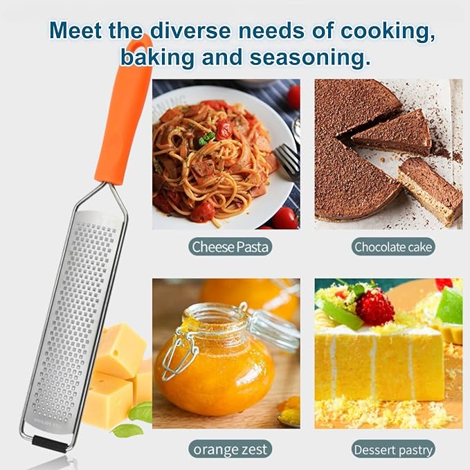 1Pcs Stainless Steel Lemon Zester & Cheese Grater – Razor-Sharp Multi-Purpose Grater for Citrus, Parmesan, Garlic & More, Non-Slip Grip, Safety Cover & Dishwasher Safe
