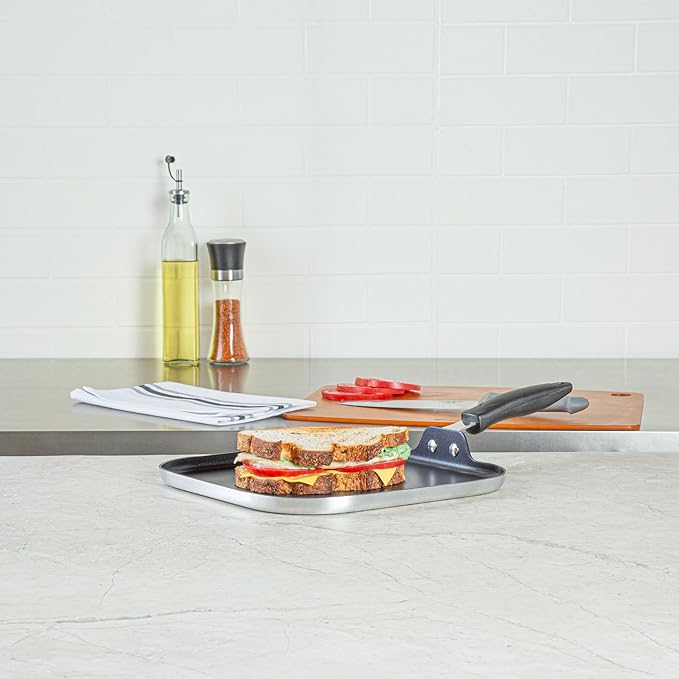 Restaurantware-Met Lux 11.3 Inch Square Griddles With Stay-Cool Handle, 10 No-Stick Flat Top Grills - Compatible With Gas And Electric, Durable, Aluminum Griddle Pans, Even-Heating, For Cooking Eggs