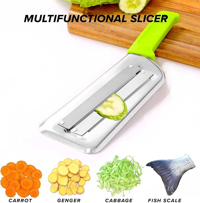 LZMS 3Pcs Stainless Steel Dual Blade Julienne Cutter with Ergonomic Handle,Multifunctional Rust-resistant Kitchen Tool,Shredder Knife for Cabbage&Carrot&Potato&Fish (Beige, yellow and green)