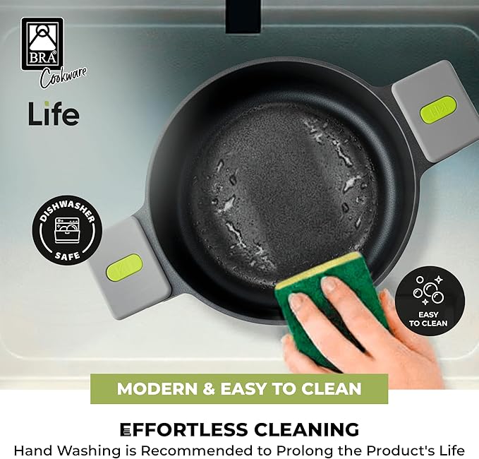 BRA COOKWARE Life Ceramic Nonstick Paella Pan | 14 Inch Recycled Aluminum Spanish Paellera | Ceramic Nonstick Wide Skillet | Oven Safe 425°F | PFOA Free Spanish Paella Skillet | All Cooktops
