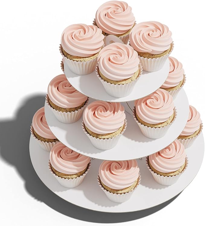 BLISSUR Cupcake Stand Tower, White, 3 Tiered, Cup Cake Stand Cardboard Dessert Holder for Parties (White, 1 Pack)