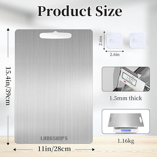LANGSKIP'S 15.4 x 11 Inch 1.5 MM Katuchef Titanium Cutting Boards for Kitchen, Metal Cutting Boards for Kitchen, Dishwasher Safe,Titan Pro Cutting Board Titanium for Meats, Fruits and Vegetables