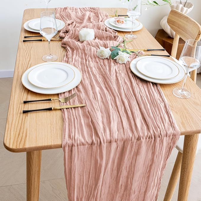 Wokceer Cheesecloth Table Runner 2Pack 10FT Dusty Pink Gauze Fall Cheese Cloth Table Runner for Party Christmas Easter Rustic Sheer Runners for Baby Bridal Shower Wedding