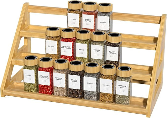 Bamboo 3 Tier Spice rack, Spice Organizer, Kitchen Seasoning Spices Rack, Suitable for Spice Organizers Such as Sitchen Countertops, Stoves, Sorage Rooms (L)