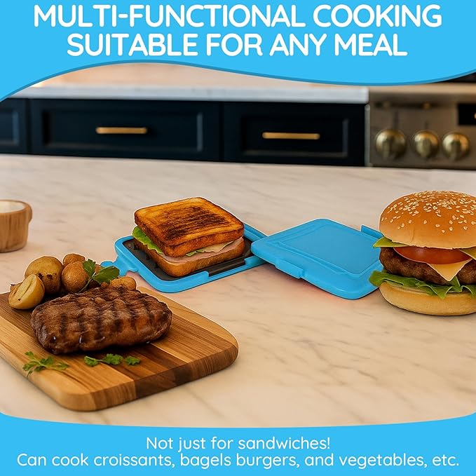 Microwave Sandwich Maker,Microwave Sandwich Toast Maker,Toast Panini Press,Dishwasher Safe,No Power Required,Travel-Friendly Sandwich Maker (Blue)