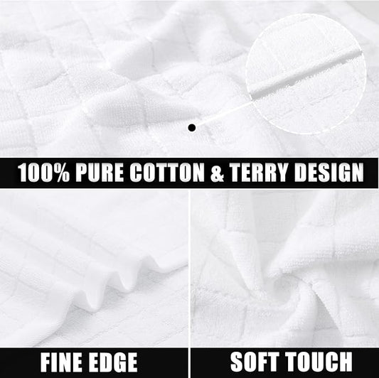 Mordimy 100% Cotton Terry Cloth Dish Cloths, Soft and Absorbent Checkered Dish Towels, Quick Drying Dish Rags for Washing Dishes, 8 Pack, 12 x 12 Inches, White