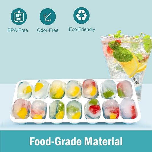 Ice Cube Trays for Freezer – 5 Pack 70 Cubes Total, Reinforced Snap Lids That Stay Closed, Silicone Push-Release Bottom, BPA-Free, Stackable & Spill-Proof – Perfect for Parties, Home Bar & Daily Use