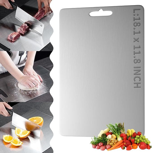 Cutting Board Double Sided for Kitchen, Food-Grade 304 Stainless Steel Chopping Pad Suitable for Meat Fruit Vegetables (Large (18.1 x 11.8 inch))