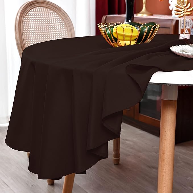 MEANMOY Brown 210 GSM Water & Stain Resistant Round Tablecloth for Circle Table - Solid 108 Inch Table Cloth Cover in Wrinkle Free Durable Washable Polyester Fabric for Wedding, Party, Banquet