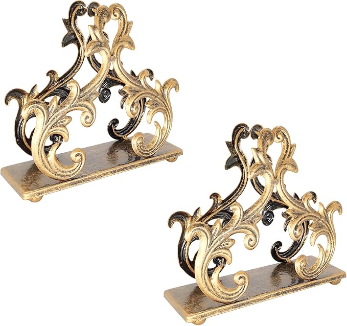 Owlgift Baroque Bronze Napkin Holder Set of 2 – Decorative Metal Tissue Rack for Tabletop, Mail, or Bill Organizer – 6 x 2 x 5.3 Inches, Rustic Finish for Home or Restaurant Use